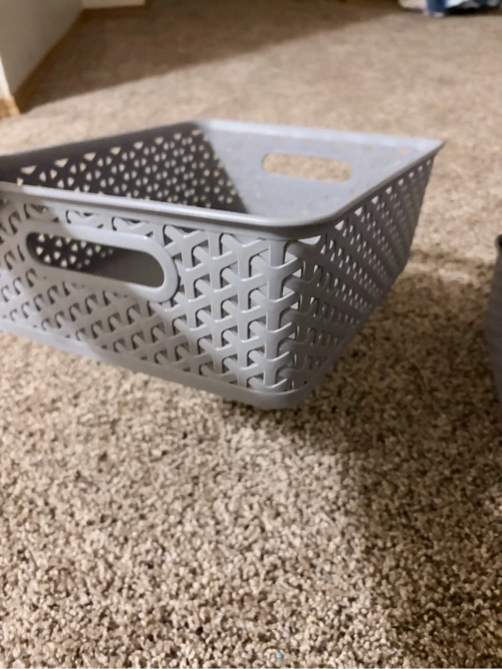 Gray Plastic Storage Basket - Stackable Home Accent